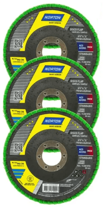 COMBO DISCO FLAP 4.1/2" #040 NORTON STANDARD VERDE 3 PEÇAS